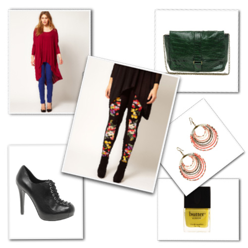 Flower print leggings with high-low top and accessories from ASOS Curve.