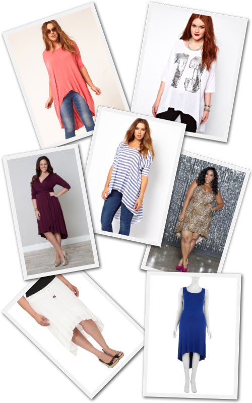 Plus size hi-low tops and dresses.