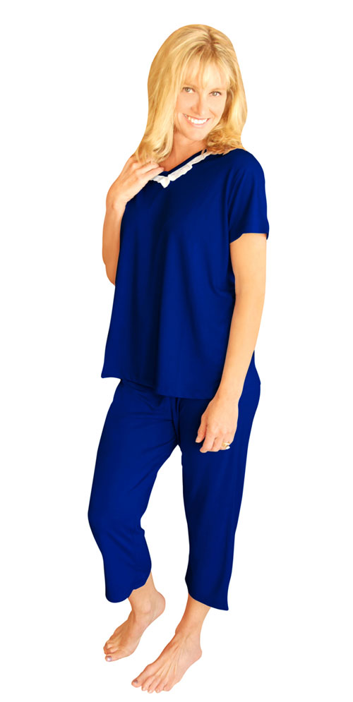 Two piece navy wicking sleep wear from Cool-Jams.