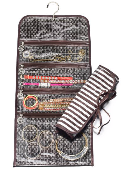Henri Bendel BROWN & WHITE STRIPE JEWELRY ROLL